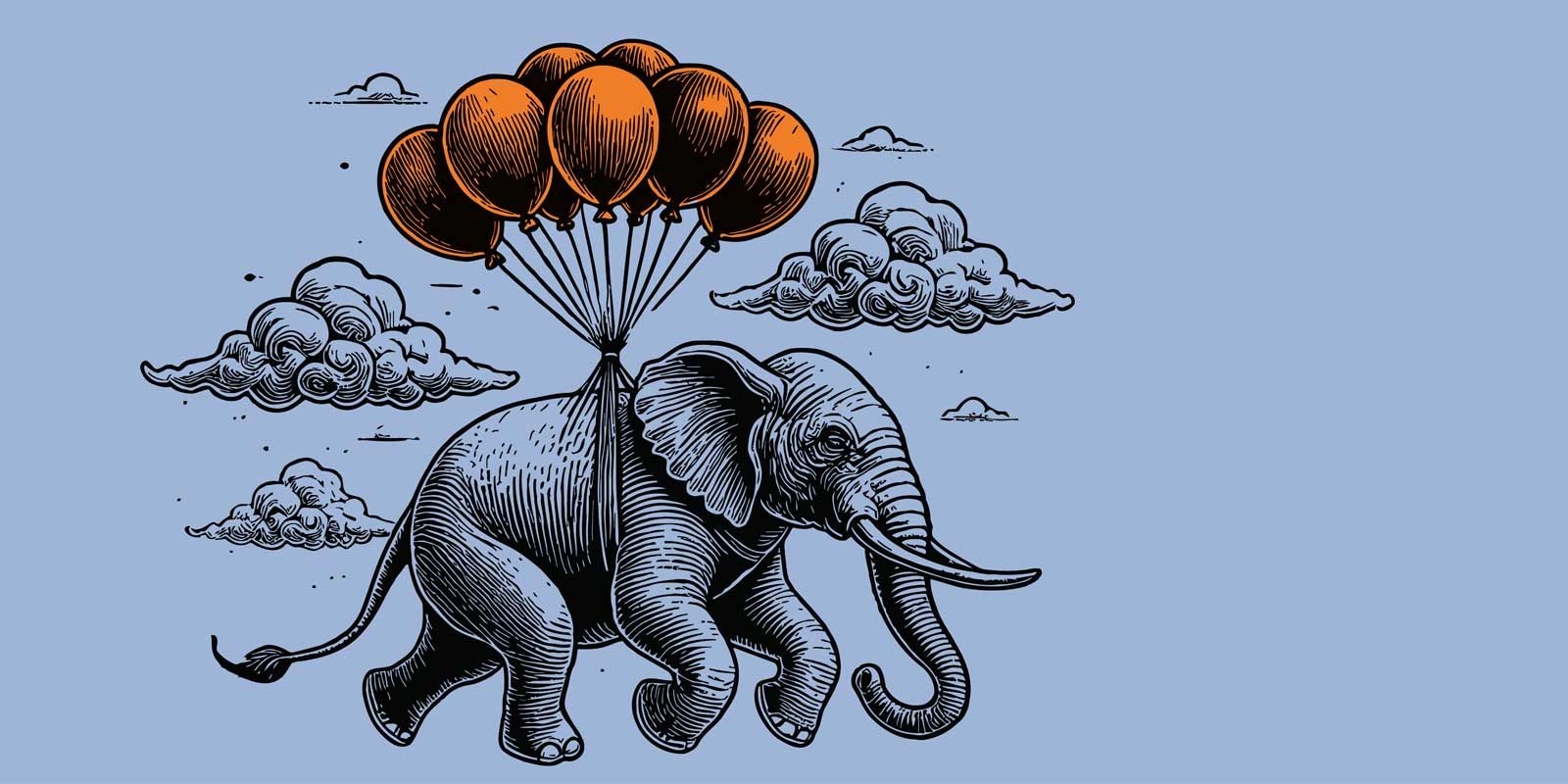 Elefant fliegt mit Ballonen
