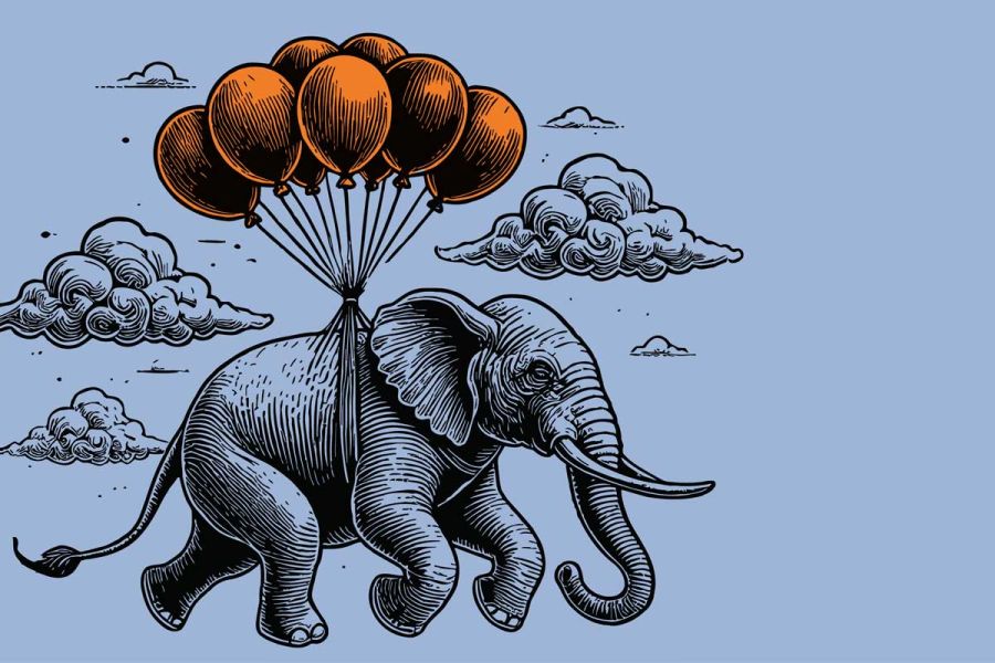 Elefant fliegt mit Ballonen